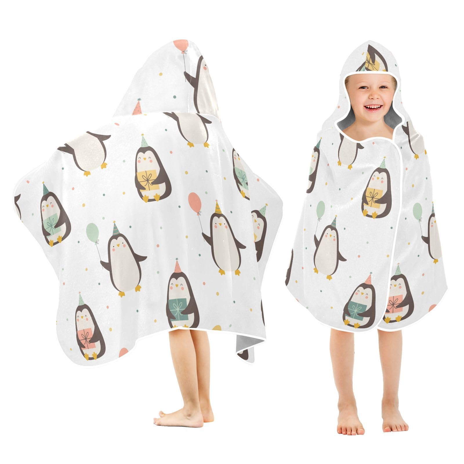 susiyo Kids Hooded Bath Towel Cute Penguins Beach Towel for Kids 23.5 x 50 Inch Microfiber Soft Absorbent Quick Dry Bath Swim Pool Towel Wrap Poncho Bathrobe with Hood for Kids Toddler