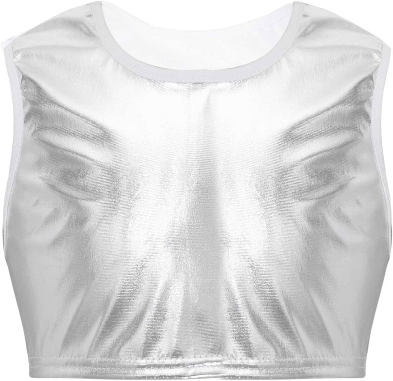 Oyolan Kids Girls Metallic Sleeveless Jazz Hip Hop Modern Dance Crop Top Sports Gymnastics T-Shirt Dancewear