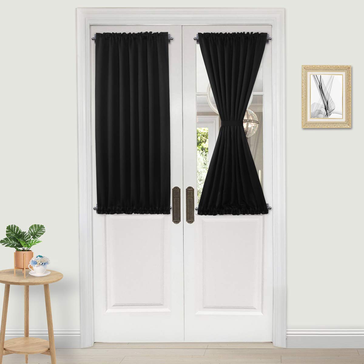 DWCN Door Curtains with Rod Pocket, Polyester & Polyester Blend, Black, 25 x 40 | 1P