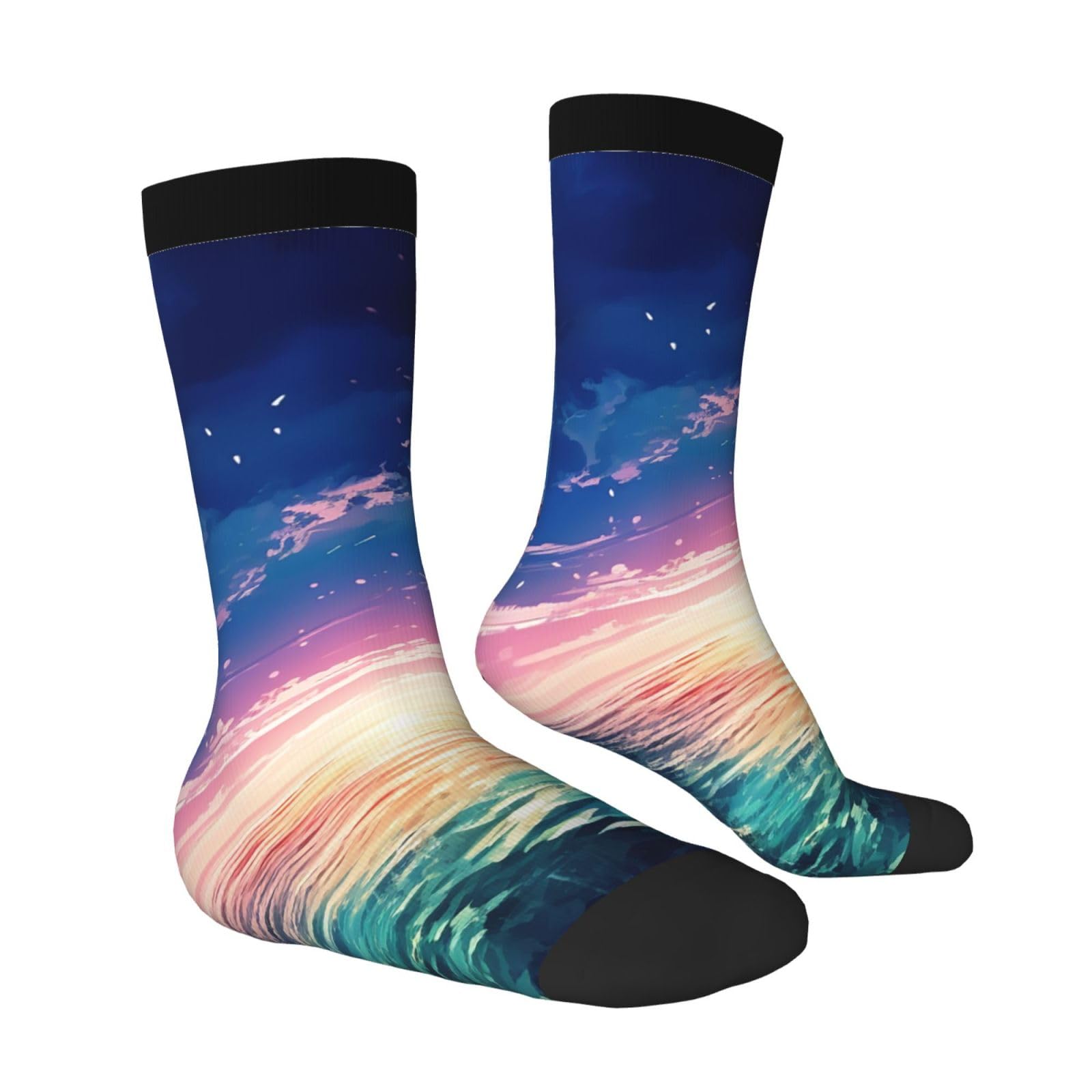 LZQPOEAS Night ocean Athletic Socks Unisex Cushioned Crew Socks Hiking Running Calf Sock Soft Above Ankle Sock