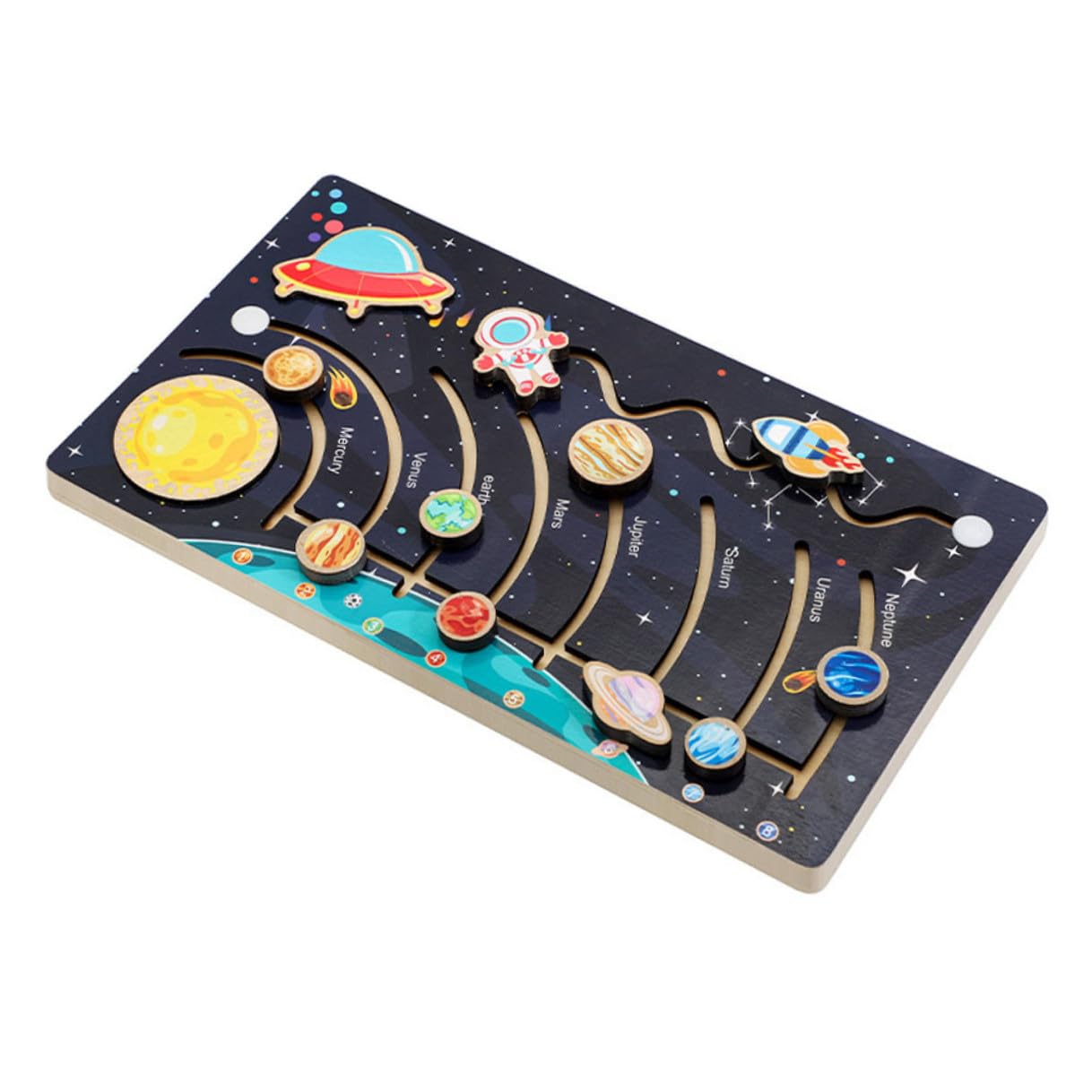HANABASS Puzzle di Legno Montessori Sistema Solare per Bambini Pianeti in Legno, Migliora le Abilità Motorie la Memoria, per Attività Educative Prescolari