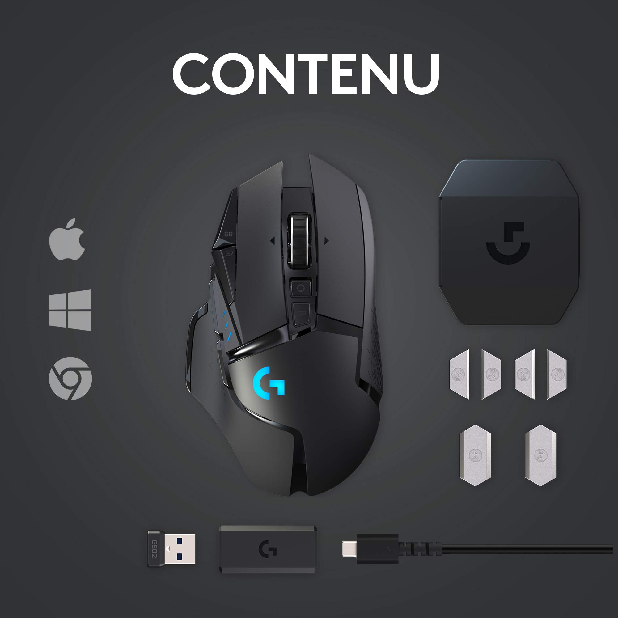 Logitech G502 LIGHTSPEED Souris sans Fil, Capteur Gaming HERO 25K, 25 600 PPP, RGB, Ultra-Léger, 11 Boutons Programmables, Batterie Longue Durée, POWERPLAY-compatible, PC, EU Packaging - Noire