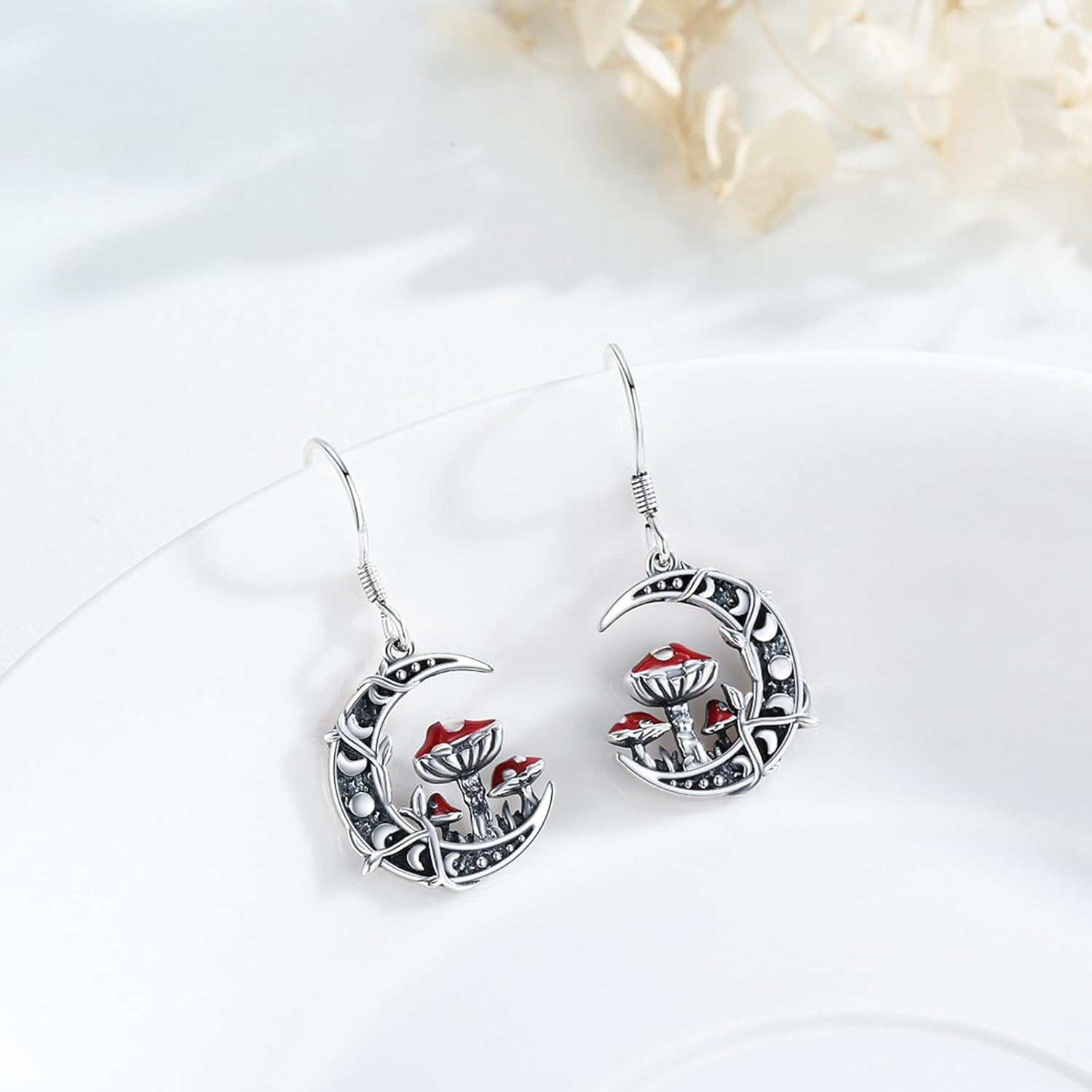 TRISHULA 925 Sterling Silver Moon Earrings Cat/Dolphin/Fox/Dragonfly Dangle Earrings Moon Phase Animal Earrings for Women Mom Gifts for Birthday Christmas - Image 6