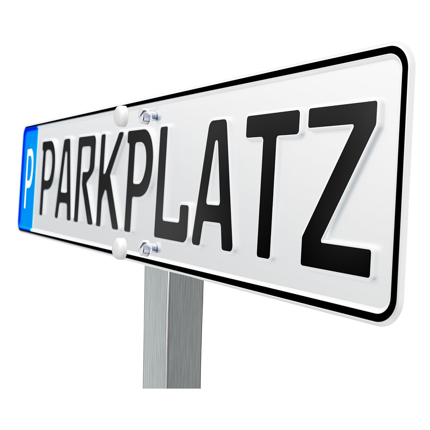 Parkplatzkennzeichen Wunschtext Parkplatzschild mit Halterung Set mit Edelstahl-Pfosten Parkplatz-Kennzeichnung bis zu 17 Zeichen Kennzeichen P-Kennzeichen Schild Wunschprägung Einschlagpfosten