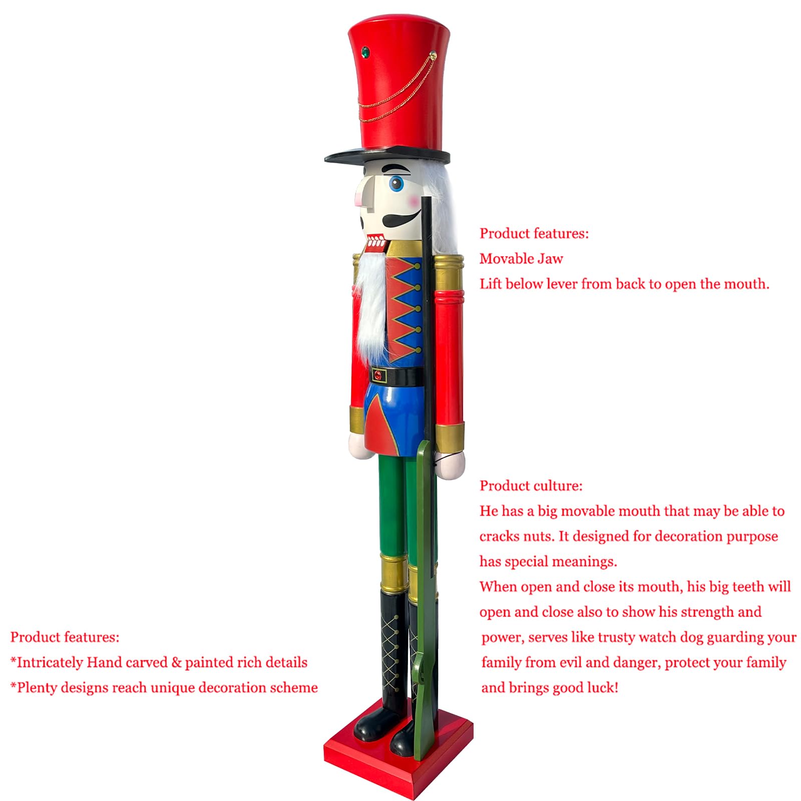 CDL Nussknacker-Soldat, Weihnachtsdekoration, Nussknacker-Figur, 121,9 cm, Rot