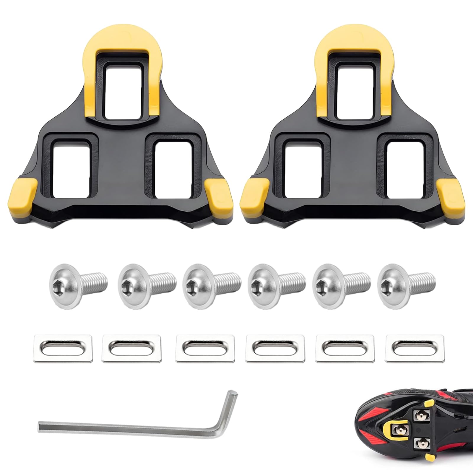SPD Cleats for Cycling Shoes, 6° Float Road Bike Cleats Compatible with Shimano SPD-SL Pedals SH11 SH12 SH10, Anti Slip Replacement with Titanium Screws, Pedal Cleat Set for Indoor Outdoor Riding