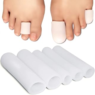 Gel Toe Caps Toe Protectors, Toe Sleeve Longest Finger Protectors Free Cut Relief Pain for Hammer Toes, Big Toe Bunion, Corns, Calluses & Blisters, 4.3 inch Small and Large(5 Pack)
