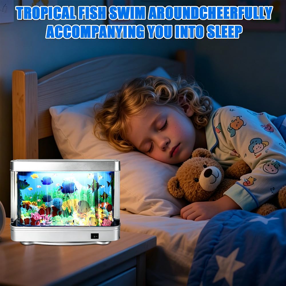 Künstliches Aquarium Lampe Lavalampe, Mini Aquarium Baby mit Sanfter, Augenschonender Beleuchtung, Leiser Energiespar Schreibtischaquarium, Gute Wahl für Geschenke Raumdekoration