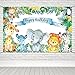 Renaiss 6x3.6ft Happy Birthday Banner Safari Wild Animals Kids Birthday Party Decoration Tropical Jungle Forest Children Birthday Decor Supplies Giraffe Elephant Lion Birthday Background for Boy Girl