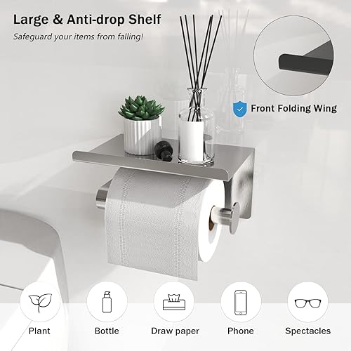 Miniatura 2 de Soporte de papel higiénico adhesivo con estante para teléfono, soporte para rollo de papel higiénico montado en la pared, soporte para rollo de