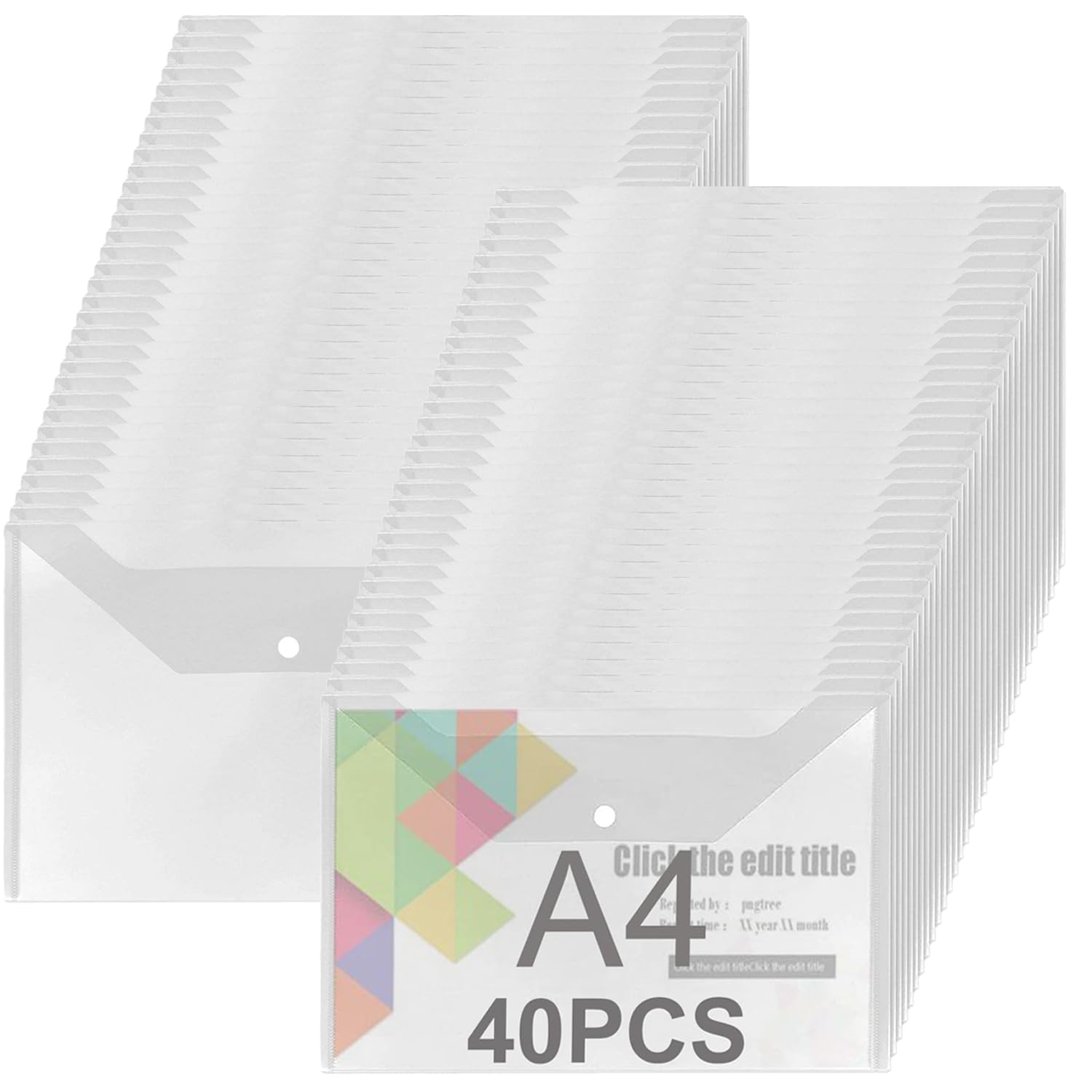 ASelected 40 Stück Dokumentenmappe mit Druckknopf A4 Dokumententasche Transparent Sichttasche Sammelmappe A4 Druckknopf für Organizer Dokumente