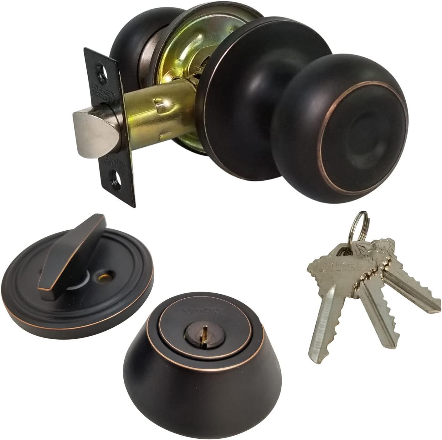 Passage DoorKnob and Keyed Deadbolt Set with 3 Keys for Entry Front