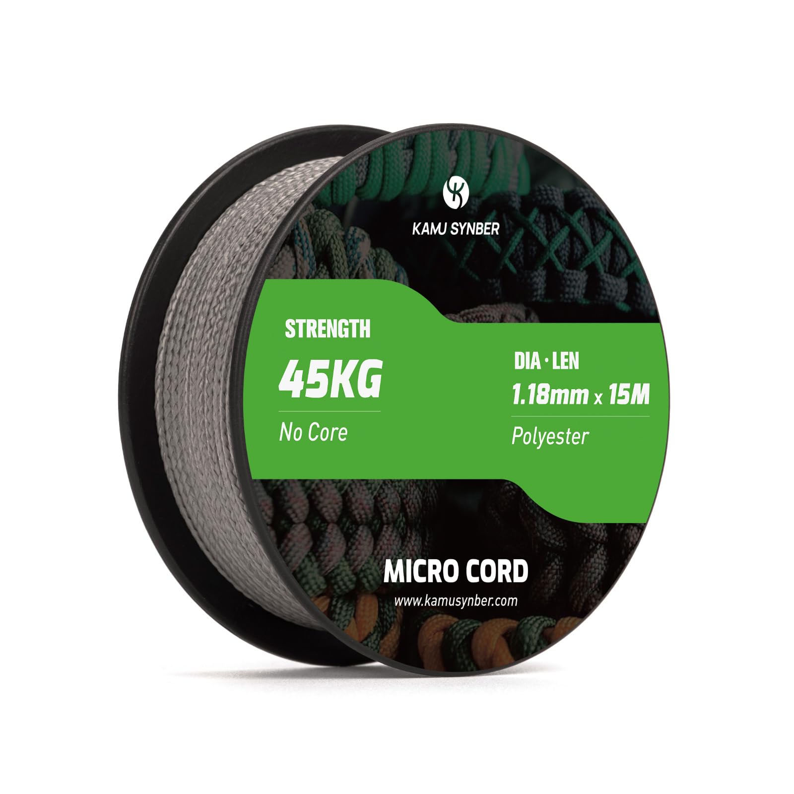 Kamu Synber Micro Cord 1.18mm Paracord Braided Rope 15m Spool for Bracelet, Crafting, Jewelry Making, Key Chains | Support 45kg | Charcoal Grey