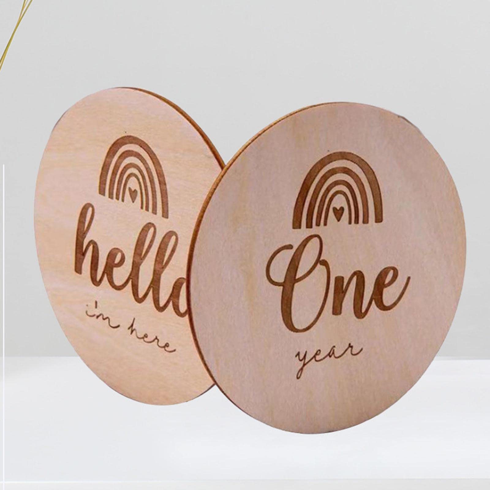 5 Set 14 Stück Meilensteinkarten rund Holz für monatliche Aufnahme Disc Türhänger