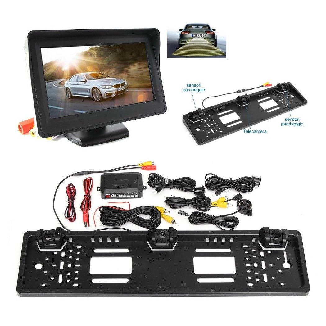 TrAdE Shop - MONITOR PORTATARGA CON TELECAMERA E SENSORI DI PARCHEGGIO MONITOR DA 4.3"