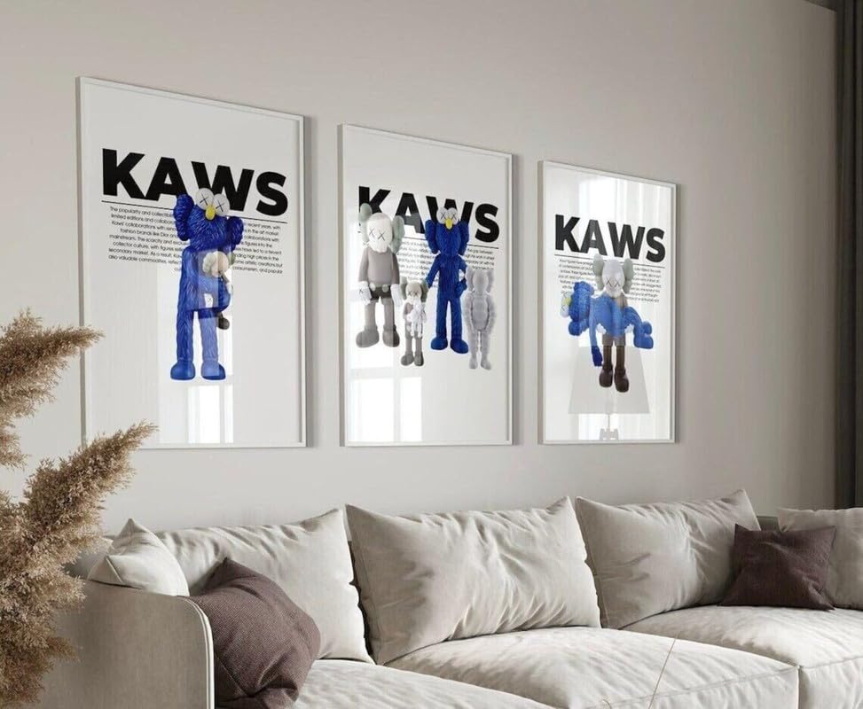 Hypebeast Modern Wall Art Set Of 3 Blue Figure Frameless Posters (A2 Size 42cmx59.4cm)