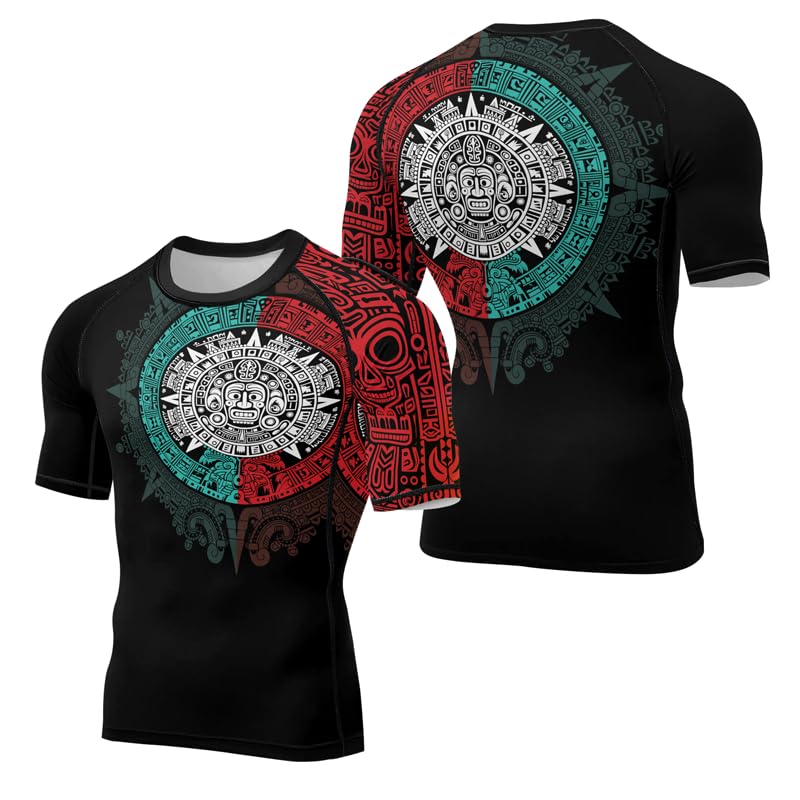 Aztec Rash Guard Shirt Short Sleeves Baselayer Skins Performance Fit Compression MMA BJJ Jiu-Jitsu Workout