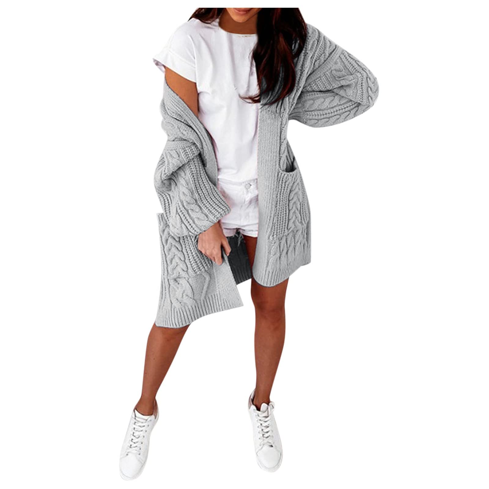 Women's Winter Coats Solid Color Open Stitch Long Sleeve Sweater Cardigan Coat for Autumn Winter Tops