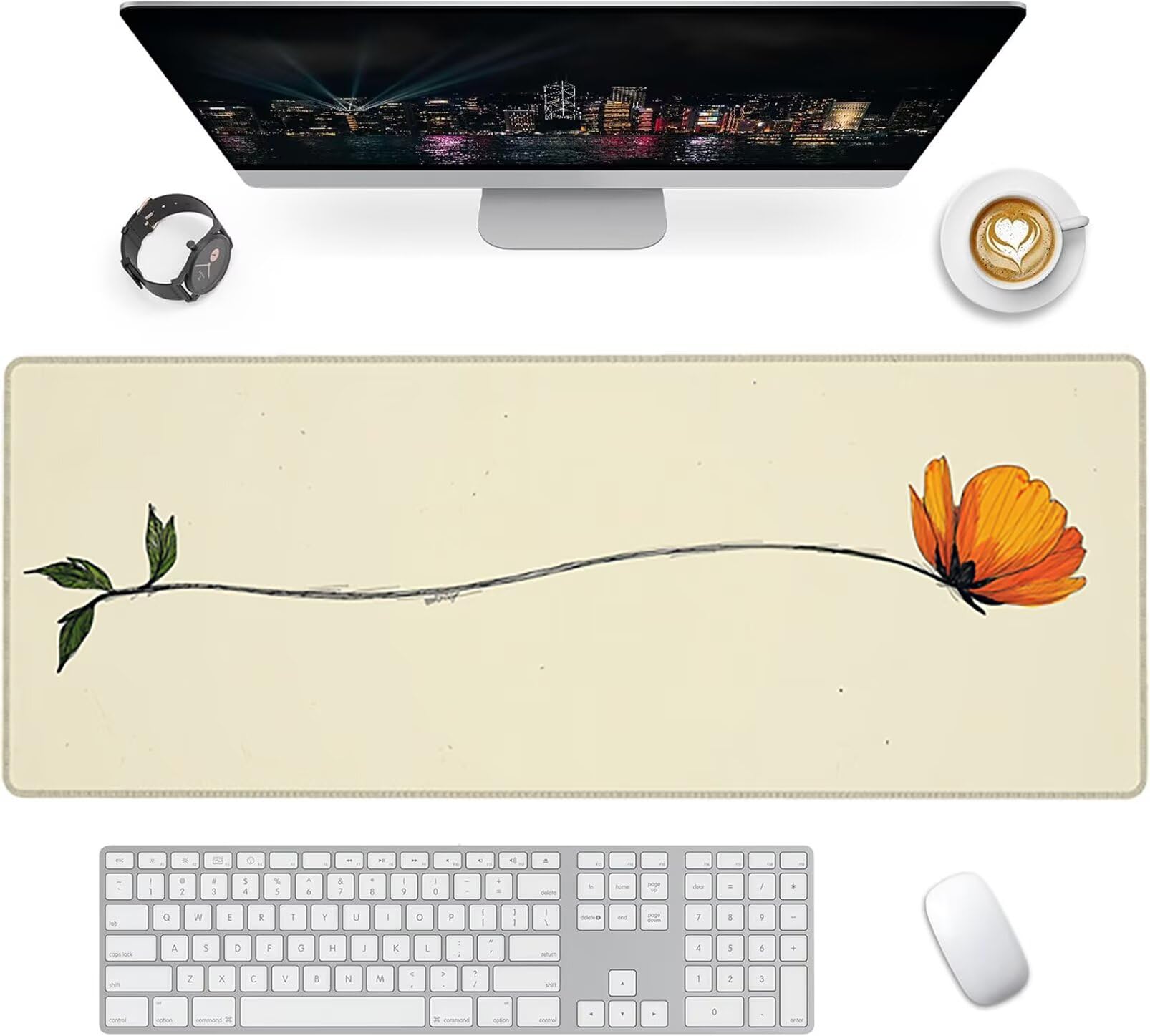 Lpfieonn Blume Schreibtischunterlage XXL, Braun Schreibtischunterlagen Großes, Gaming Mousepad XXL mit ernähter Rand und Rutschfeste Gummibasis, Desk Mat für PC/Laptop/Mausa 120x60cm PF-2144