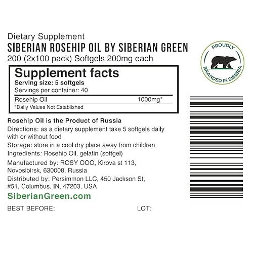 Miniatura 3 de Aceite de escaramujo siberiano, 200 cápsulas, extra virgen prensado en frío de escaramujos (paquete de 2)