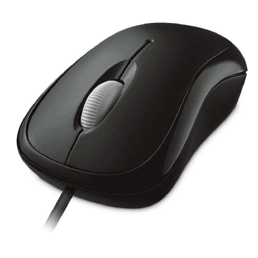 Microsoft Basic Optical Mouse - Black Comfortable Right Left Hand Use Ergonomic Design Wired USB Mouse for PC