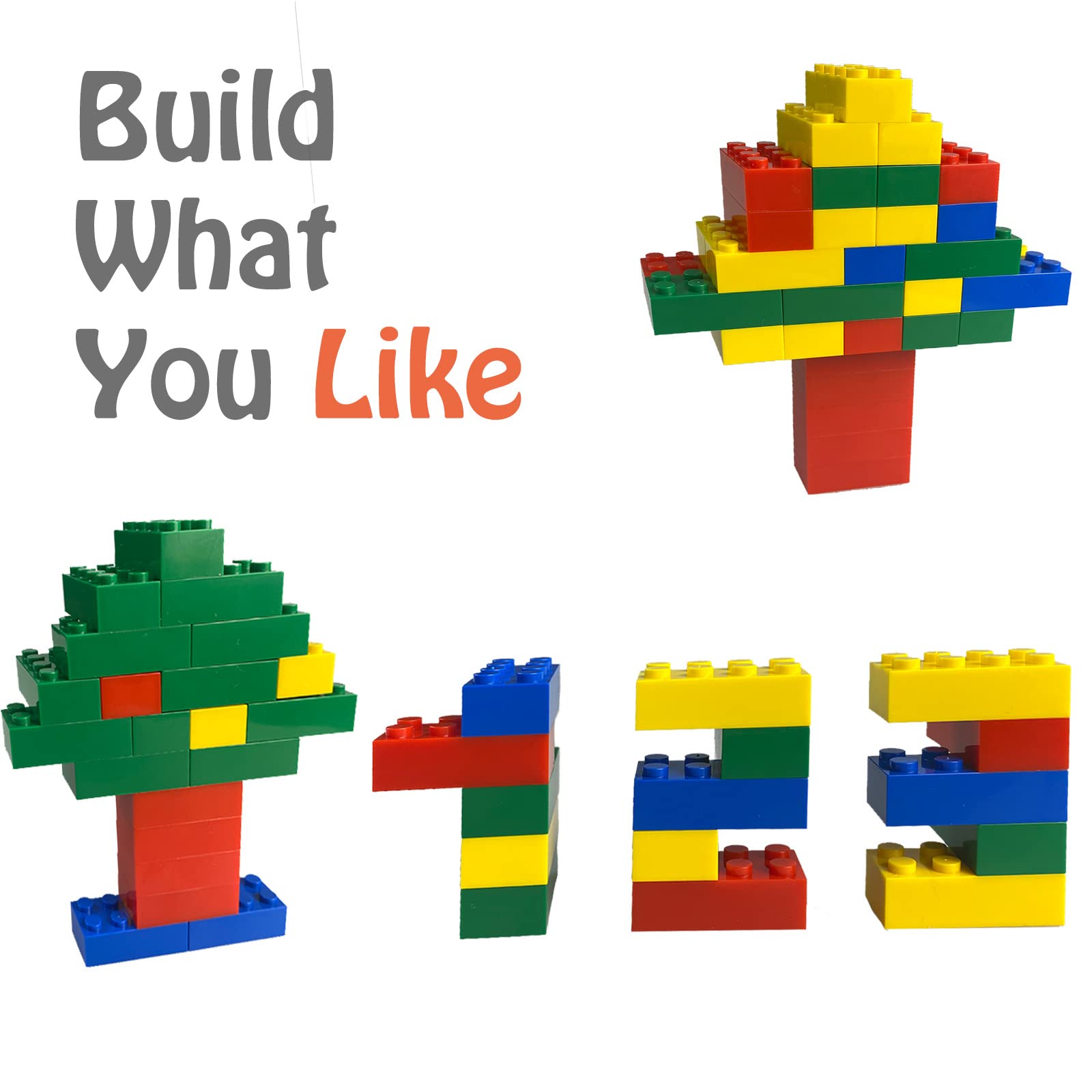 200 Piece Classic Building Bricks, 2x4 Bulk Bricks STEM Creative Building Toys, Red, Yellow, Blue, Green(Samll Bricks, 1.25x0.62x0.47 in)