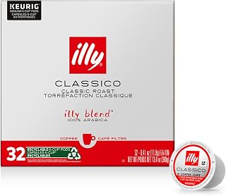 illy Coffee, Smooth and Balanced, Classico Medium Roast , Made with 100% Arabica Coffee, All-Natural, No Preservatives, Coffee Pods for Keurig Machines, 32 K-Cup Pods (Pack of 1)