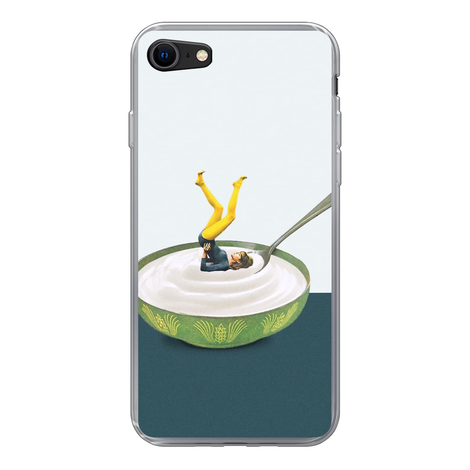 MuchoWow Funda para iPhone SE 2020 - Yogur - Yoga - Retro - Funda de Silicona/Funda Blanda para teléfono móvil