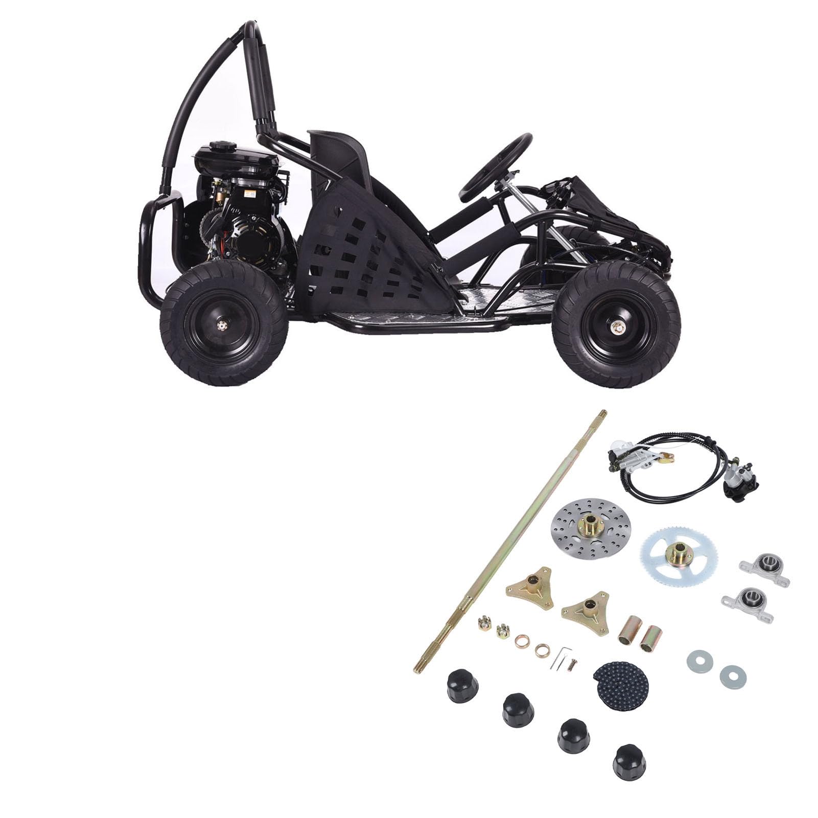 Kit de Eje Trasero rígido para Karts de 29 Pulgadas - Componentes metálicos quads ATV de 50 CC, 70 CC y 90 CC - Incluye Pinza de Freno, Disco y piñón - Juego