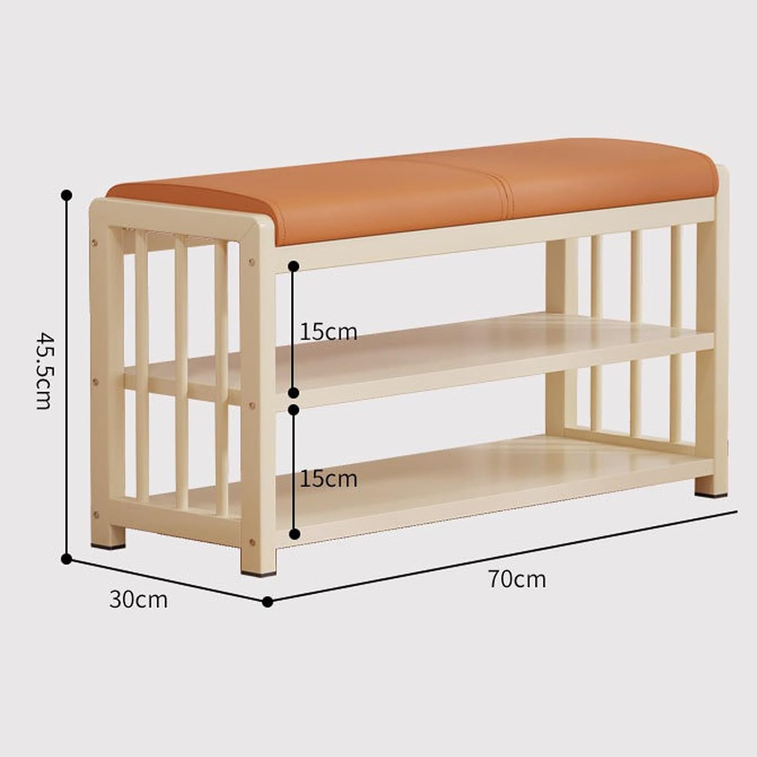 Stylish PU Upholstered Entryway Storage Bench - Durable Metal Frame, Space-Saving Shoe Rack for Hallways, Living Rooms & Bedrooms - Modern Orange Design