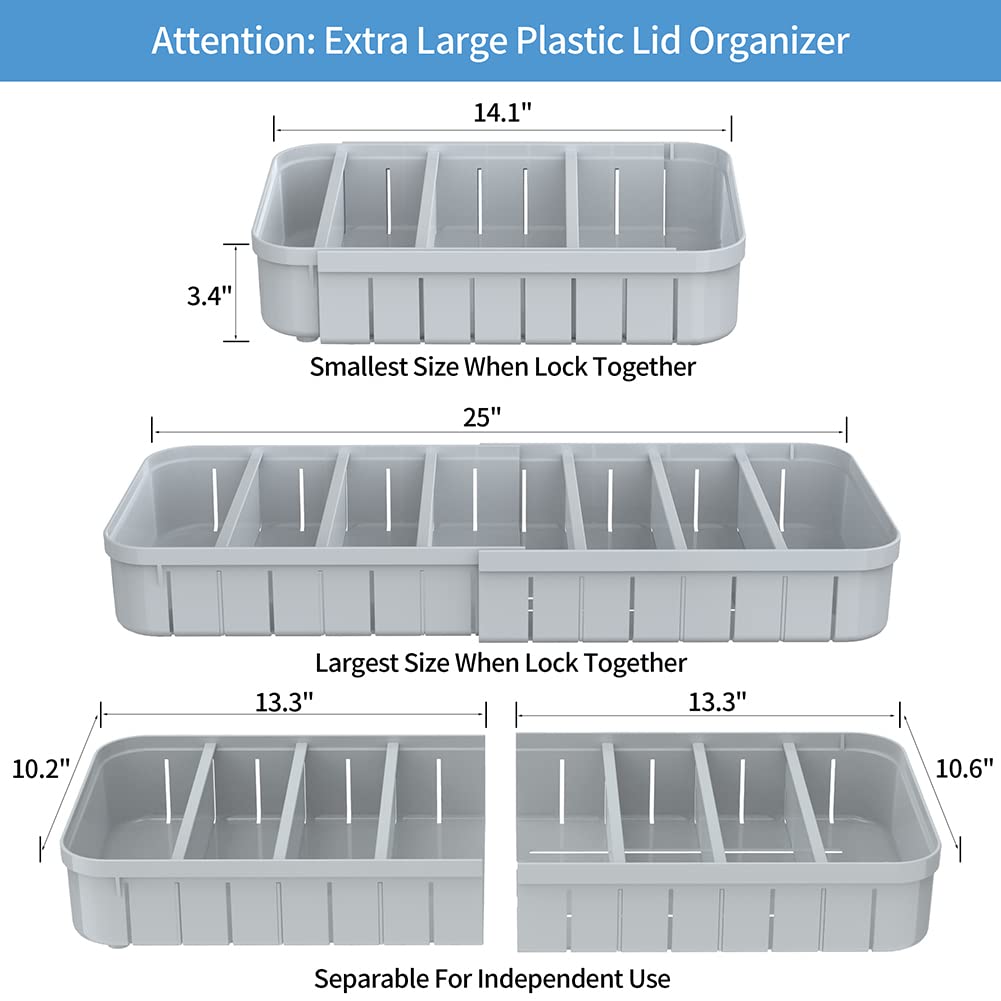 Expandable Food Container Lid Organizer, Extra Large Plastic Lid