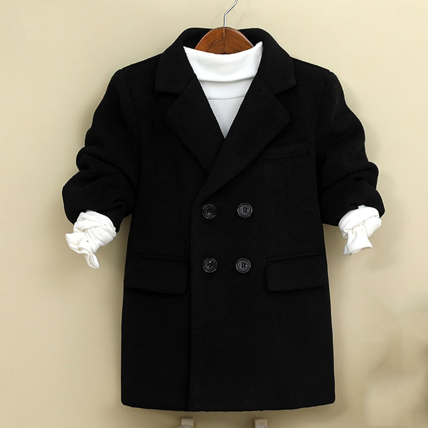 Boys Double Breasted Pea Coat Notch Lapel Dressy Winter Coat