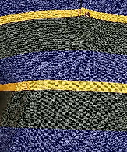 Image of Alan Jones Clothing Men's Cotton Regular Fit Striped Polo Collar T-Shirt for Plus Size