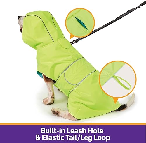 Miniatura 9 de Kimee Impermeable para perro reversible, poncho deslizante de un solo lado, ajustable, impermeable, con agujero para la correarayas reflectantes con
