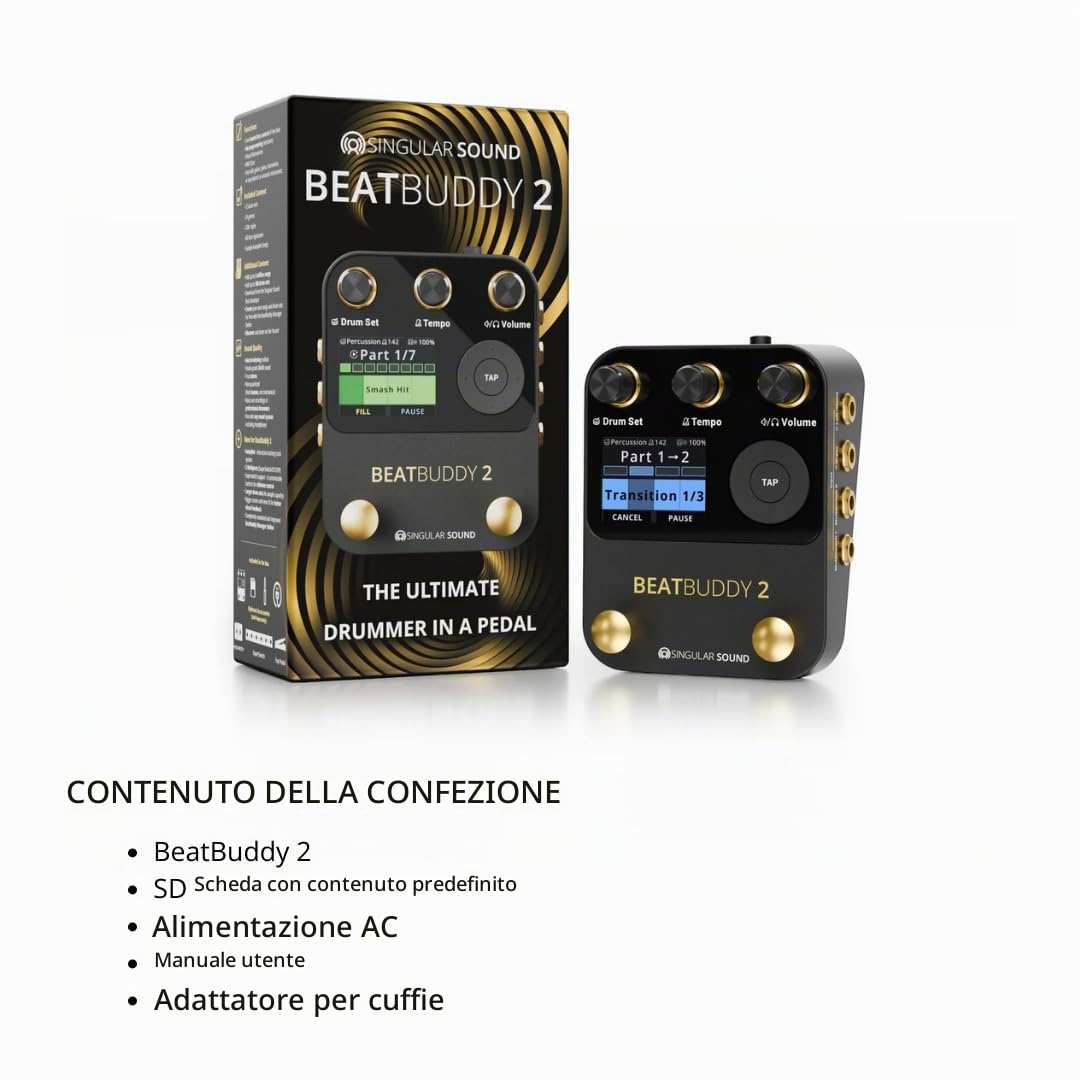 Singular Sound BeatBuddy Mini 2 Pedale effetti (9 set di batteria, 24 generi, oltre 200 stili, pedale per batteria per chitarra e basso, facile da usare, con display LED)
