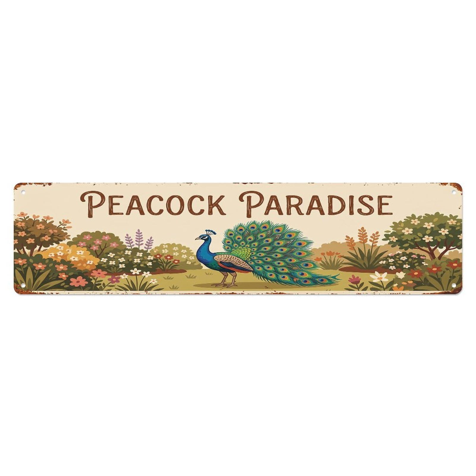 Vintage Peacock Farm Scene Peacock Paradise Metal Tin Sign