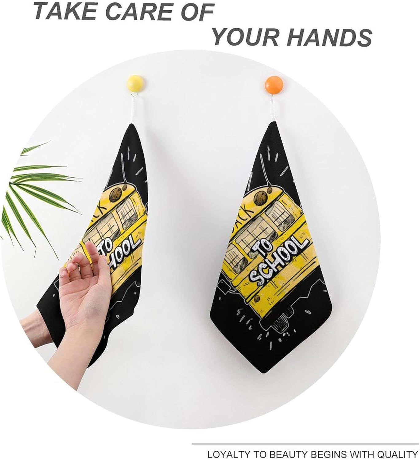 School Bus Back to School Hand Towels for Bathroom Kitchen Towels Small Towel Handkerchiefs with Hanging Loop 4PCS