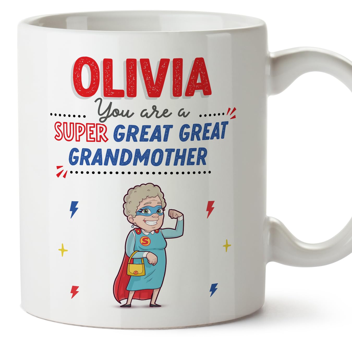 MUGFFINS Personalised Mug for Great Great Grandmother - in English - You are Super! - Funny Custom Gift - Ceramic 11oz Mug