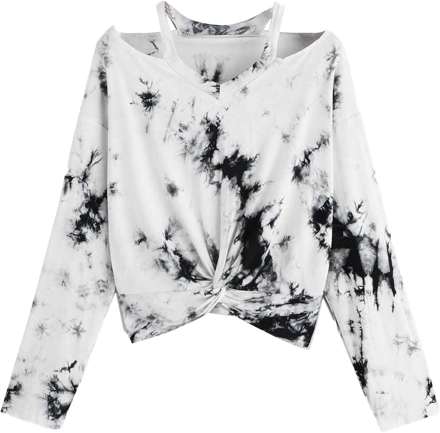 Open shoulder tie dye twist front tee Clearance