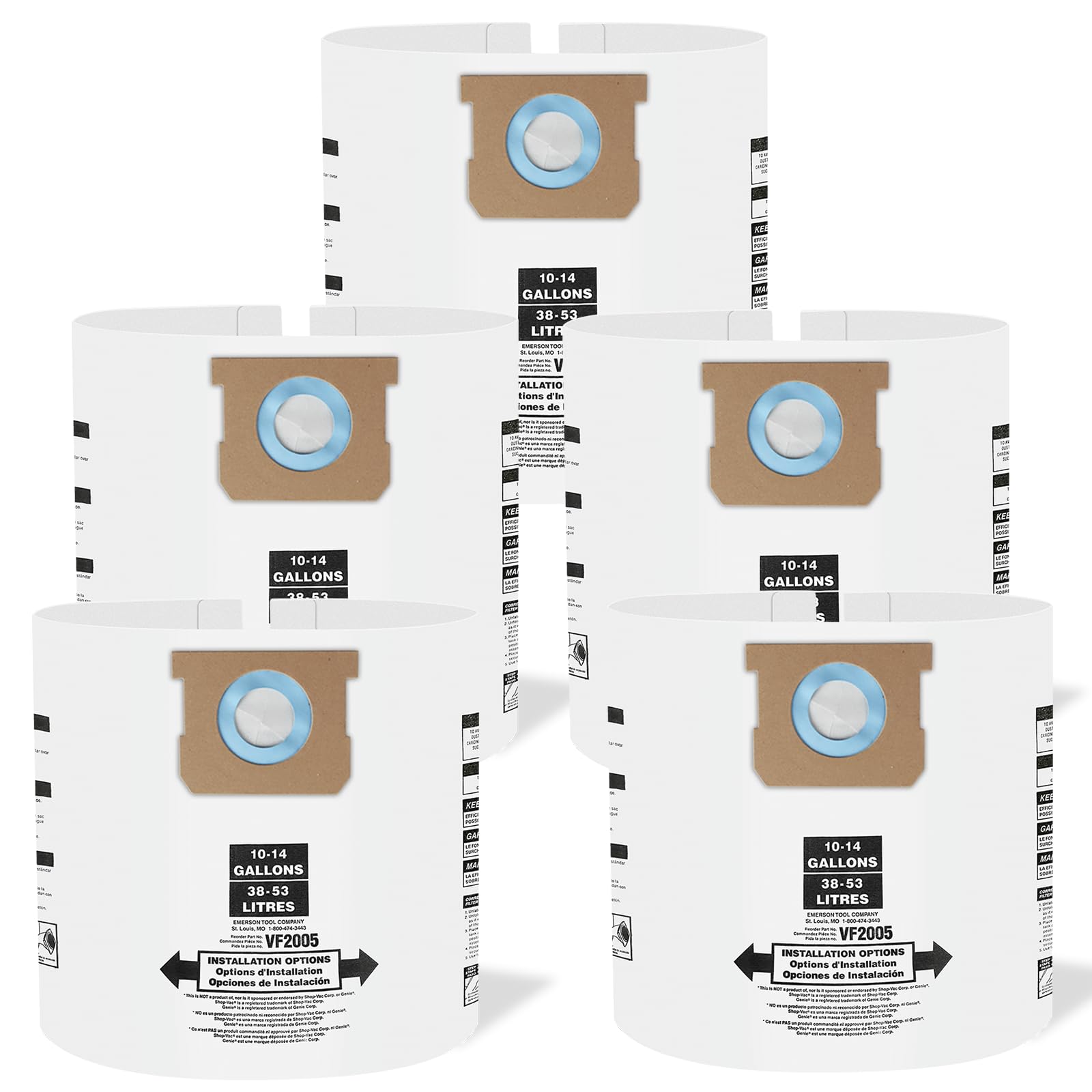 ANBOO 12 Pack VF2005 Disposable Collection Filter Bags Compatible with Shop-Vac ANBOO 12 Pack VF2005 Disposable Collection Filter Bags Compatible with Shop-Vac