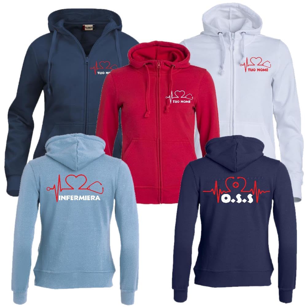Felpa Infermiera Dottoressa Oss Stetoscopio Cuore | Felpa Da Donna Con Cappuccio e Zip Lunga | Personalizzabile Con Il Tuo Nome La tua Qualifica e Il Tuo Reparto | Scegli la Grafica PS 02203-002