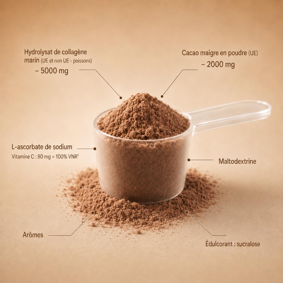 Cho’Collagen – Collagène Marin 5000 mg & Vitamine C – Poudre Chocolat – Complément Alimentaire Peau, Éclat & Collagène – 30 Doses – Fabriqué en France