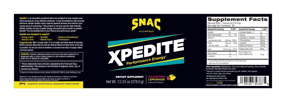 SNAC XPEDITE Pre-Workout Powder for Men & Women, Raspberry Lemonade, 30 sv — Amazon image 2