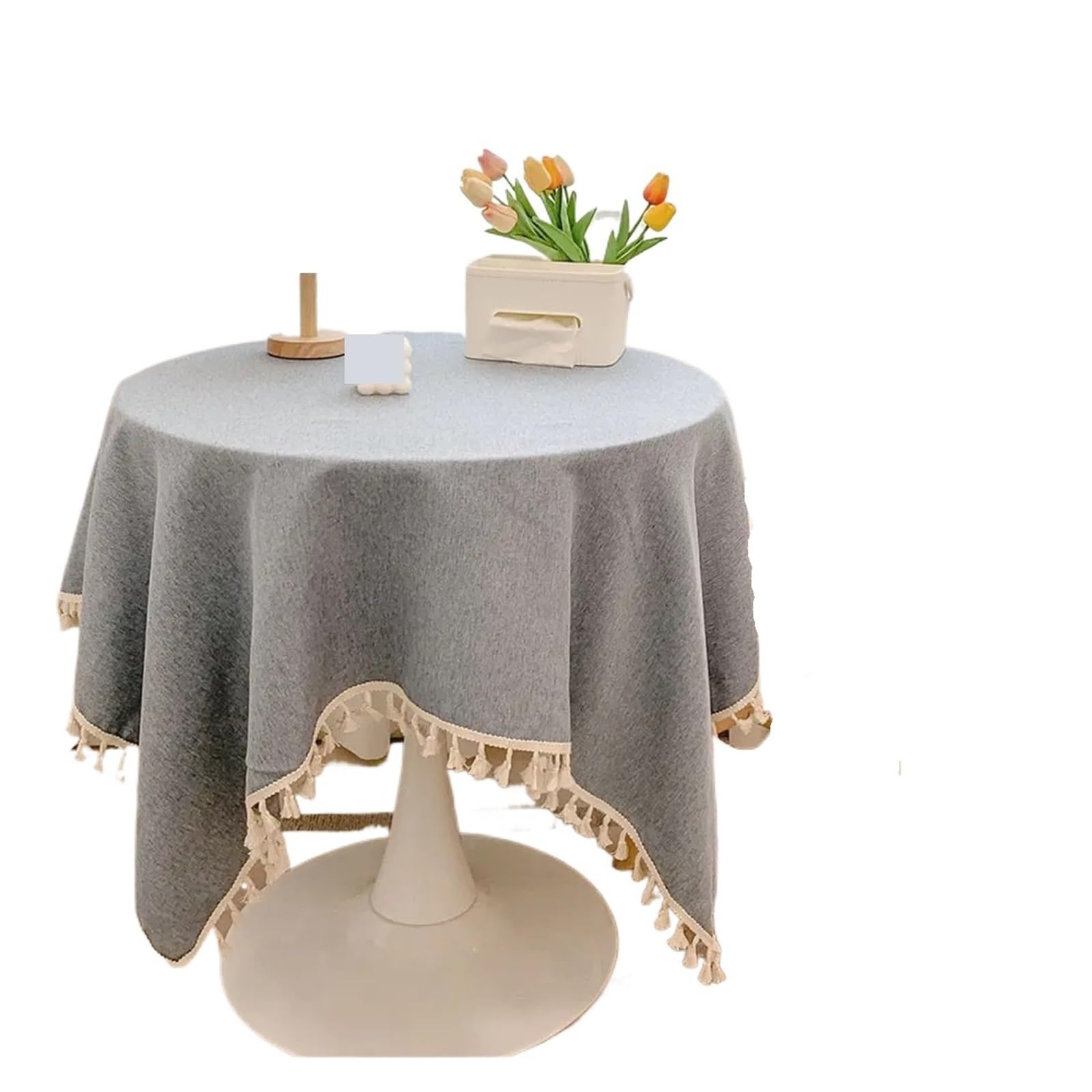 ZNTIHZ Rustic Tassels Tablecloth Cotton Linen Wedding Reception Table Cloth Tea Dining Decoration For Wedding Party Banquet(Blue gray,60x60cm)