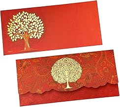 Pack of 20, Designer Back Flap Design Shagun Envelopes for Gifting Cash Sagan Lifafa Wedding Occasion Money Cover Rectangle Shape Matte Finish, 19 X 9 cm, Saffron Red Color