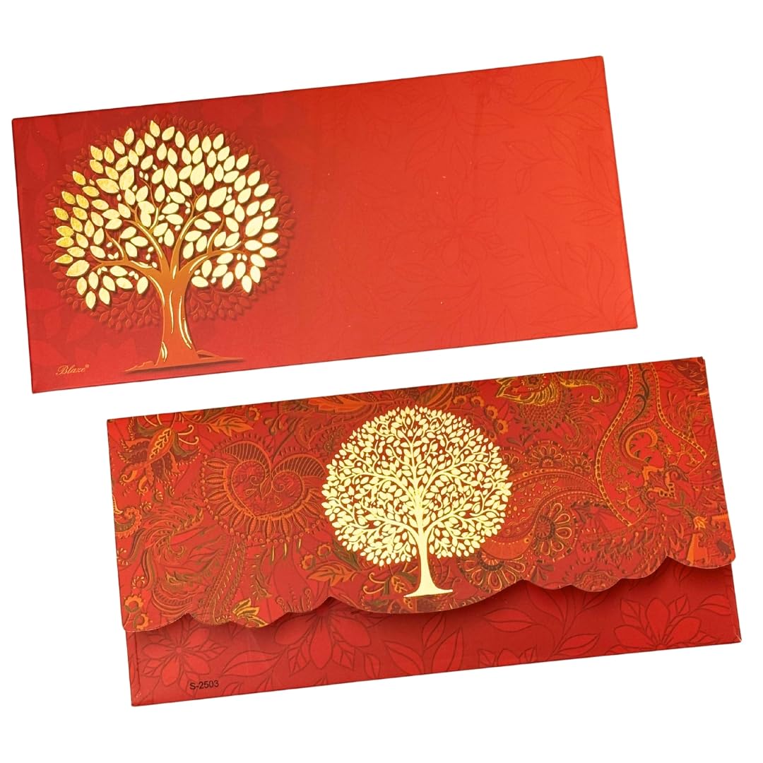 Vanya Creations Pack of 20, Designer Back Flap Design Shagun Envelopes for Gifting Cash Sagan Lifafa Wedding Occasion Money Cover Rectangle Shape Matte Finish, 19 X 9 cm, Saffron Red Color-image-15