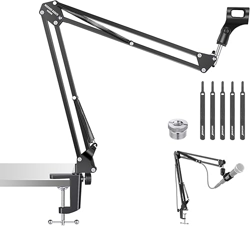 NEEWER Soporte de brazo para micrófono, soporte de escritorio con brazo de tijera de suspensión con clip y adaptador de 38 a 58 pulgadas compatible