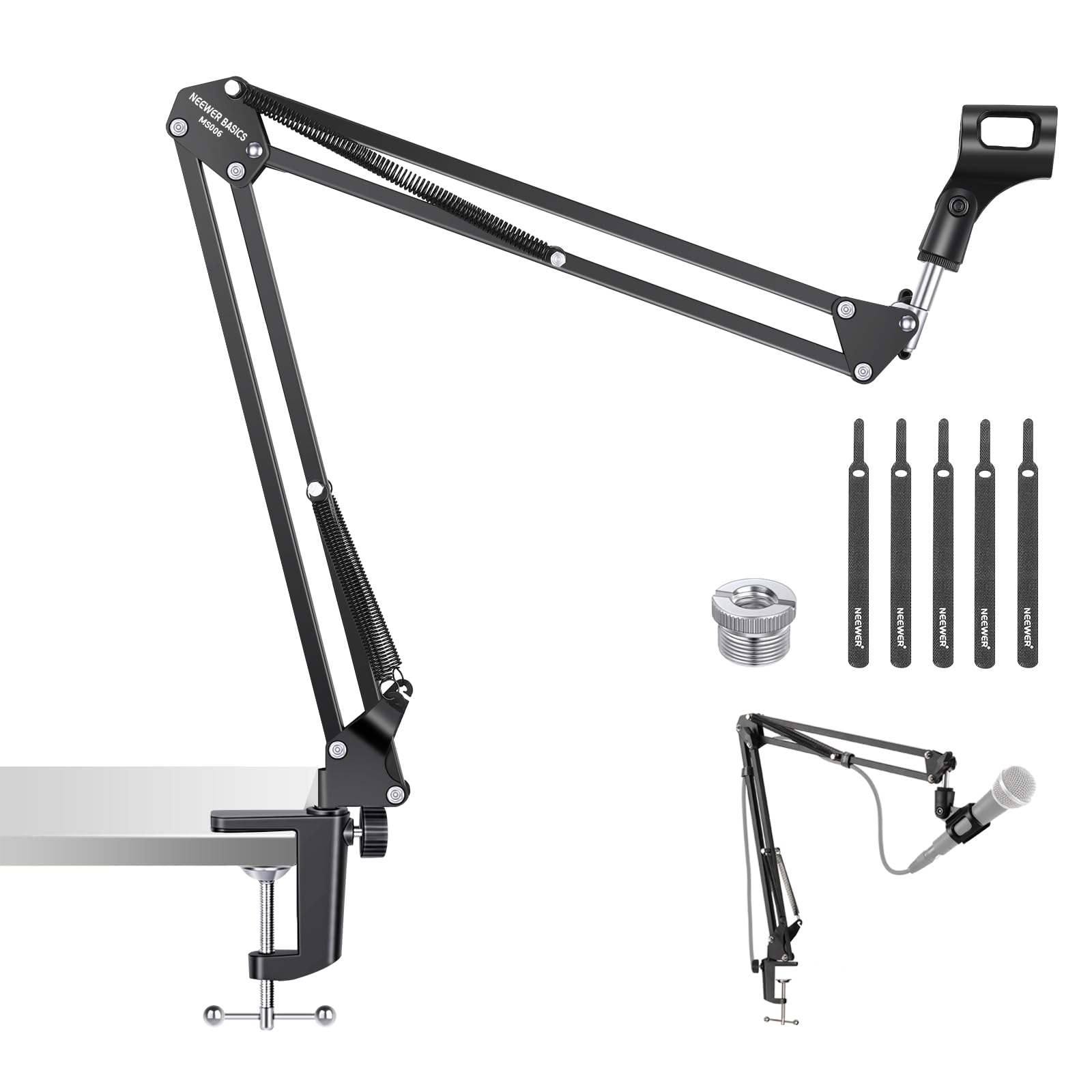 NEEWER Microphone Arm Stand, Suspension Scissor Boom Mic Arm Desk Mount with Clip & 3/8" to 5/8" Adapter Compatible with Blue Yeti Snowball HyperX QuadCast SoloCast Shure, Max Load 3.3 lbs, MS006