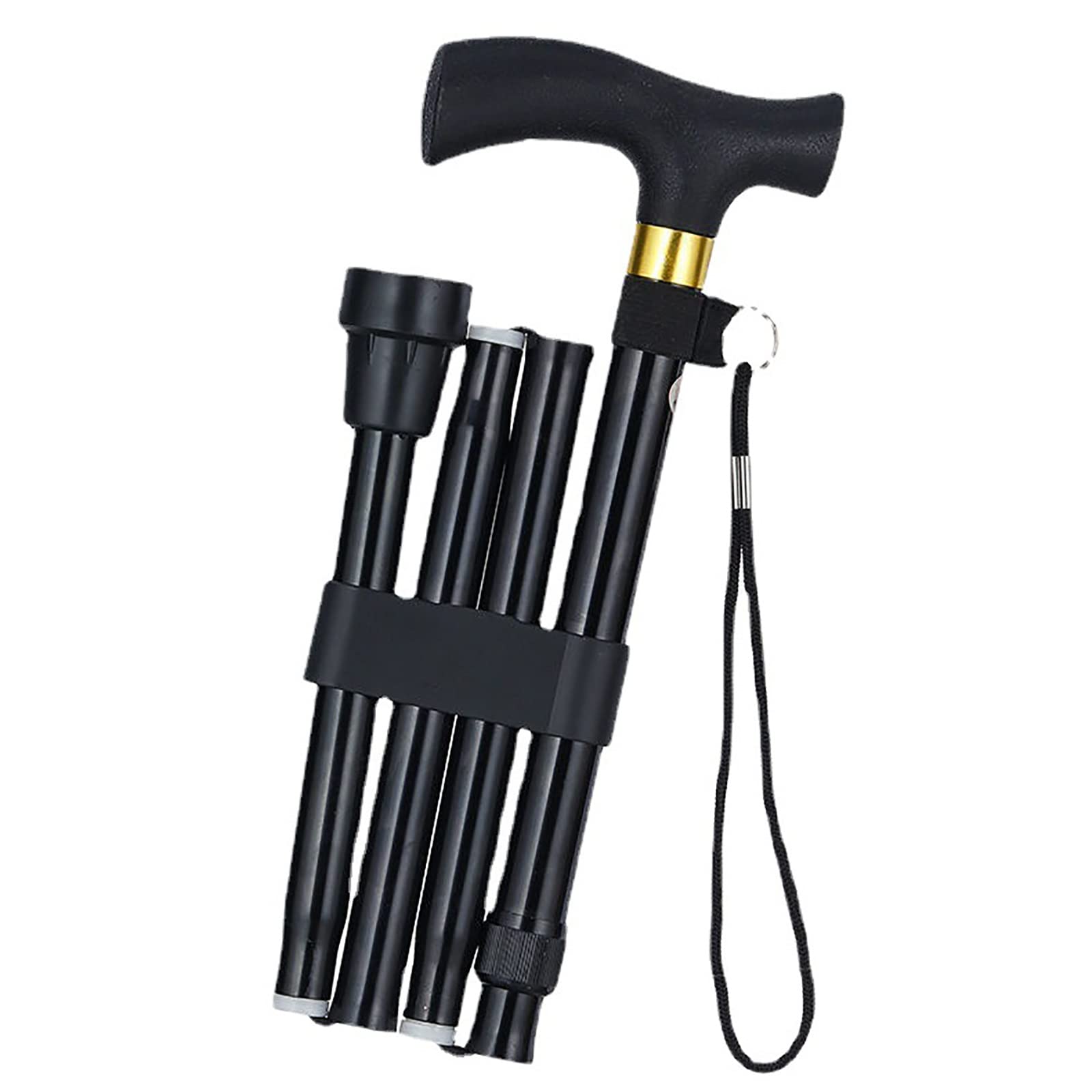 Bastones, bastón Ligero de Aluminio Compensado, Bastones Plegables para Personas Mayores y Adultos, bastón Ajustable de Altura de 5 Niveles, bastón de Agarre Suave (Color : Black)