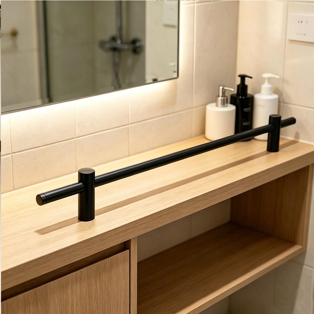 Tajmdgw Black Kitchen Shelves Guardrail Anti-Fall Shelf Rail Aluminum Guard Fence Shoe Rack Decorative Railing Rods Front Barrier Rod For Bookshelves Cabinet(,100Cm(39.4"))